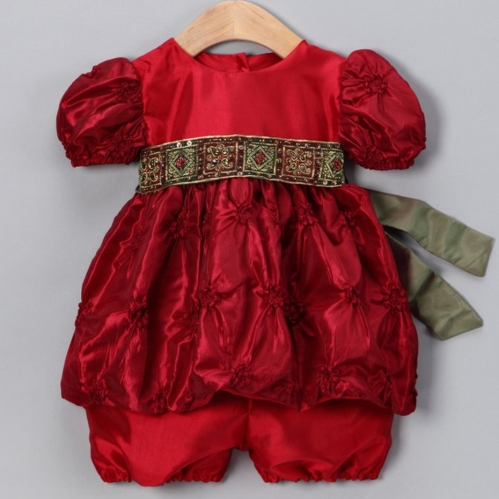 Burgundy Embellished Dress & Bloomers